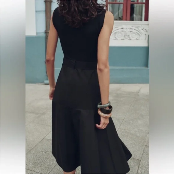 Zara NWT Chic Black Midi Dress with Belt Detail - Picture 4 of 13